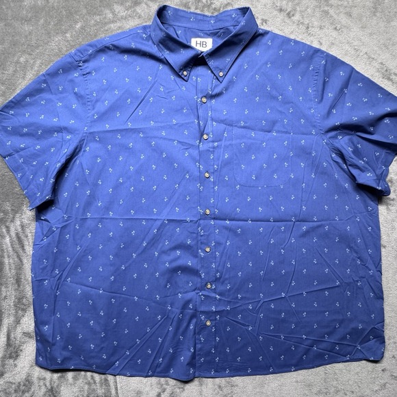 HB Harbor Bay Mens‎ Short Sleeve Button Down Shirt 4XL Big Blue AOP Palm Trees - Picture 1 of 7